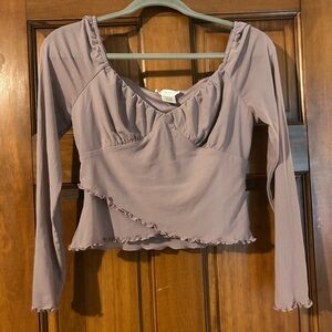 Elegant Purple Slimming Long Sleeve Top with Mesh Sleeves